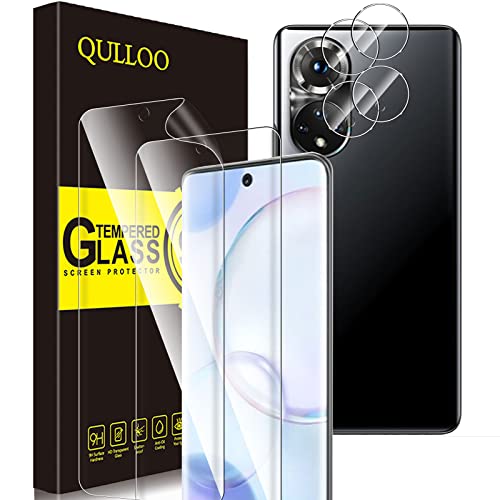 QULLOO Schutzfolie für Huawei Honor 50 [2 Stück] + Kamera Panzerglas [2 Stück],Hohe Empfindlichkeit Vollständige Abdeckung Weich TPU Displayschutzfolie für Huawei Honor 50
