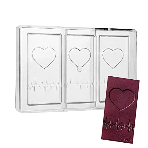 Greyas Cm 3842 Luis Amado Clear Polycarbonate Chocolate Mold Candy Mould With 3 Heart-Graph-Love-Tablet Cavities, Each 70Mm X 140Mm X 7.3Mm High #TOP6