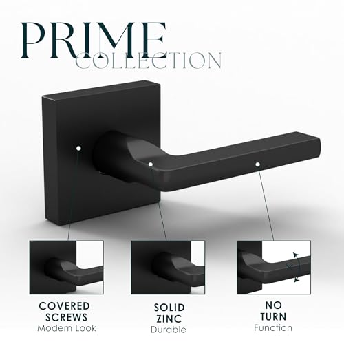 Image of Mega Handles Prime Dummy Lever, Door Handle for Closet or French Doors, Single Side Door Levers, Non-Turning, Fits All Standard Door Sizes, Covered Screws Included - Matte Black (2 Pack) 5 inch
