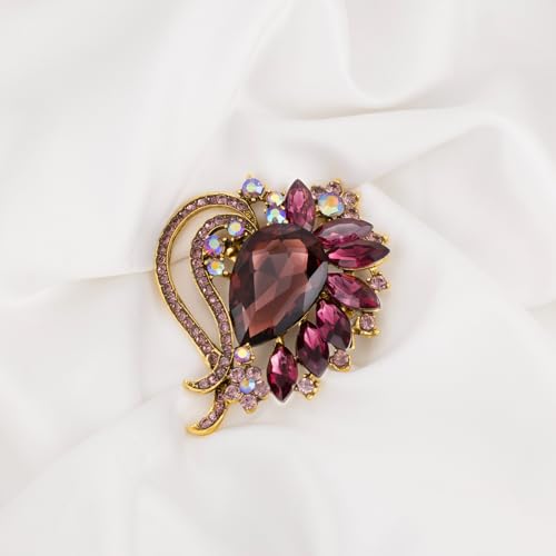 Image of LAXPICOL Vintage Austrian Crystal Elegant Heart Flower Brooch Pin For Women Wedding Broach Pin