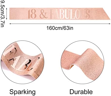 Popuppe 18th Birthday Sash and Tiara Rose Gold 18 & Fabulous Sash Rhinestone Crown Balloons Birthday Cake Topper for Girls Birthday Gift Party Decorations Supplies (Rose Gold)