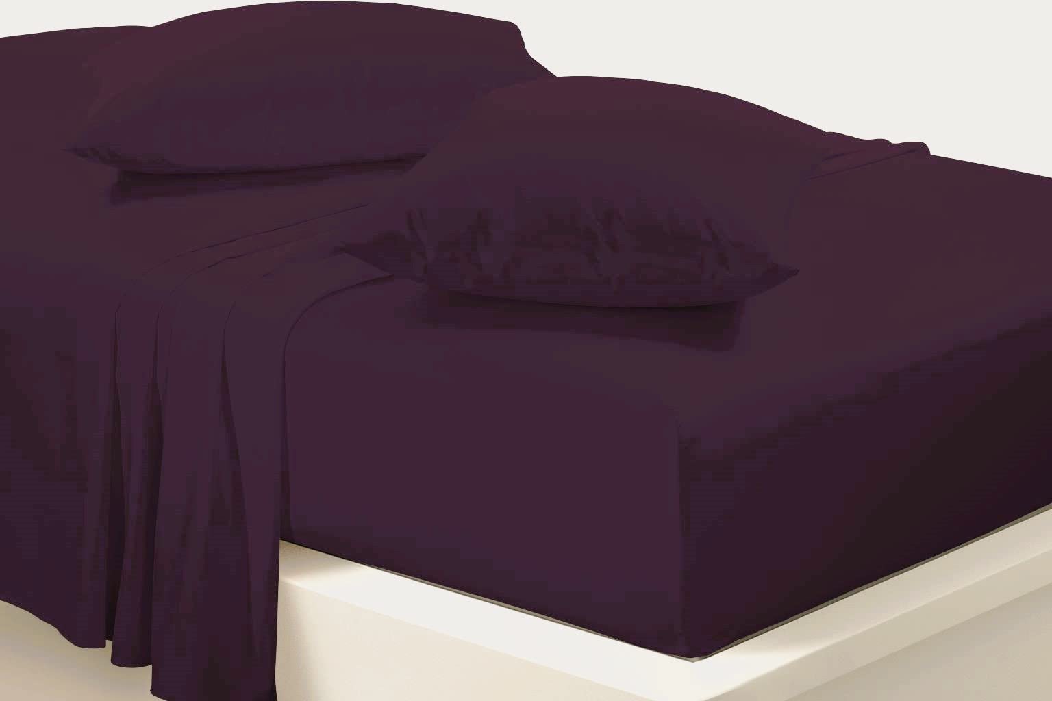 Extra Deep 40cm Fitted Sheets Easy Care Polycotton Cotton Rich Deep Fitted Bed Sheets (Plum, Single)