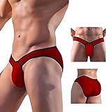 Meshal Men's Cotton Low Rise Briefs Soft Breathable Bulge Pouch Sexy Underwear Red XL