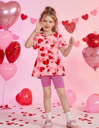 Image of Arshiner Girls Summer Outfits Short Sleeve Ruffle Hem Top and Biker Shorts Set Girl Clothes 4-15 Years