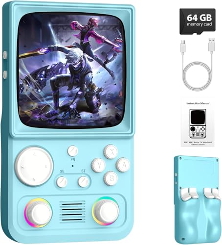 Image of R36TMAX Retro Handheld Game Console, Portable Retro Gaming Console with 4.0 inch CRT-Inspired Screen, 4000mAh Arcade Classics, Supports Multiple Emulators, WiFi Network Battling, 64GB (Blue)