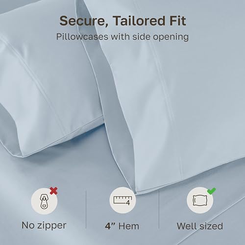 Image of California Design Den 800 Thread Count 2-Pack Pillowcase King | Soft & Thick 100% Cotton Sateen Backed by Good Housekeeping Seal, Classic Side Opening 4 inch Hem, Fits King Pillows - Blue