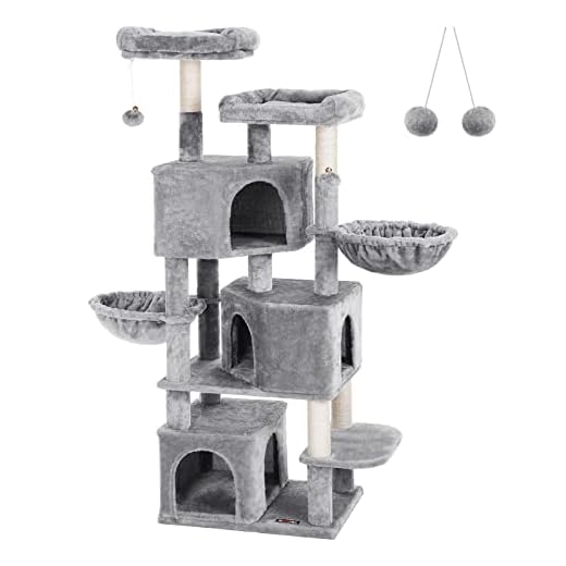FEANDREA Árbol Grande para Gatos con 3 Cuevas para Gatos, Torre para Gatos de 164 cm, Gris Claro PCT98W