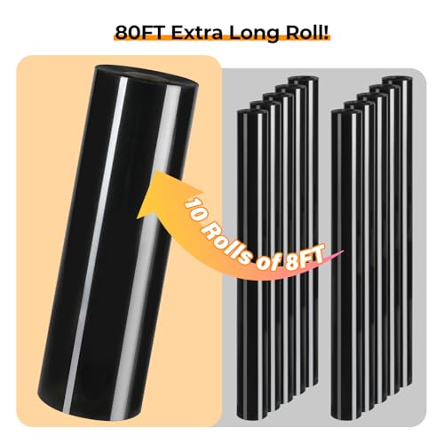 Image of HTVRONT Heat Tranfer Vinyl Roll - 12 inch x 80ft Black HTV Vinyl for T Shirts, Black Iron on Vinyl Compatible with Cricut Cutting Machine - Easy to Use for Personalized Gifts