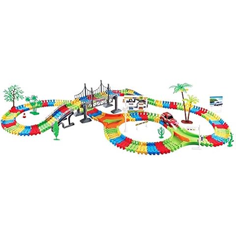 NMIT® Children Kids Fun Car Flexible Variable Tracks Set variable tracks 258 Pcs Racing Game Set Led Light Battery Operated Cover