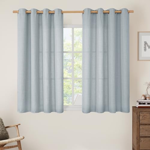 Image of LAMIT Faux Linen Curtains for Bedroom, Light Filtering Panels, Grommet Privacy Protected Linen Sheer Curtains for Small Window /Kids' Room, Set of 2 Panels (52 x 45 Inch, Haze Blue)