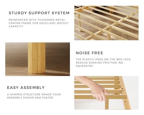 Image of 12 Inch Full Wood Platform Bed,Mid-Century Wood Bed Frame Twin XL Size, No Box Spring Needed, Natural Finish, Easy Assembly