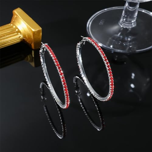 Rhinestone Big Hoop Earrings Wedding Bridal Elegant Colorful Thin Large Round Circle Sparkly Bling Crystal Cubic Zirconia Dangle Drop Earrings for Women Christmas Birthday Prom Party Jewelry Accessories3