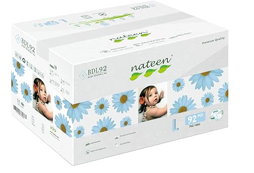 Image of Nateen Premium Baby Diapers, Overnight Use Disposable Diapers for Sensitive Skin, Ultra Thin Diapers with Comfortable Fit. Size 4 (Large), 92, Count.