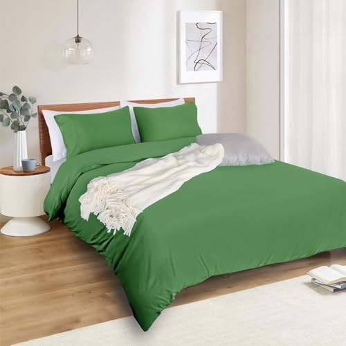 Image of Mejoroom Green Duvet Cover Queen Size - Queen Duvet Cover Set - Soft and Breathable Comforter Cover with Zipper Closure, 3Pieces, 1 Duvet Cover (90x90) and 2 Pillow Cases(20x26)