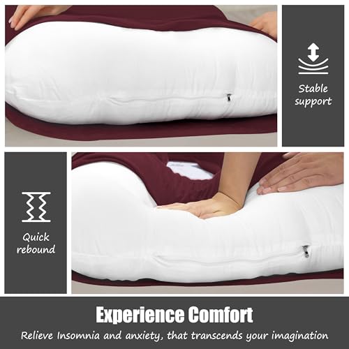 HIPHOP PANDA U-Shaped Pregnancy Pillow for Sleeping - Full Body Maternity Support Pillow with Removable Cover - Comfort for Back, HIPS, Legs, Belly - 57 Inch for Pregnant Women, Burgundy
