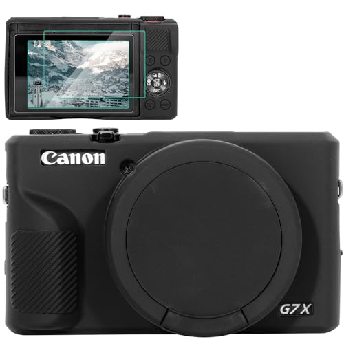BCMCZCDC Funda de silicona para Canon G7X Mark III/G7X3, accesorios con 2 protectores de pantalla, protector de lente extraíble para cámara digital Canon G7X Mark III/G7X3