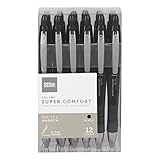 Office Depot Super Comfort Grip Retractable Gel Pens, Medium Point, 0.7 mm, Black Barrel, Black Ink,...
