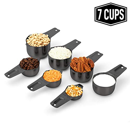 2Lbdepot Black Measuring Cups, Premium 18/8 Stainless Steel Metal, Stackable & Nesting, Accurate Dual Spout Measuring Cup Design For Dry & Liquid Ingredients, 7 Piece Set #TOP2