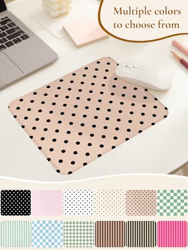 Image of Square Cute Dots Mouse Pad with Stitched Edge, Premium Waterproof Cloth Aesthetic Small Dot Mouse Mat, Non-Slip Rubber Base Funny Mousepad Desk Accessories,Dots Brown