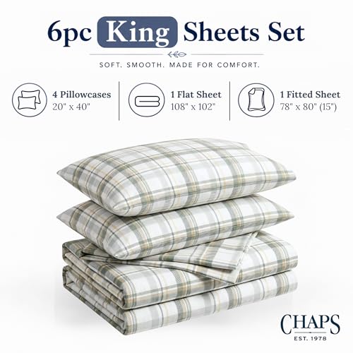 Image of Chaps King Size Sheet & Pillowcase Sets- 6 Piece, Deep Pocket, Wrinkle Free