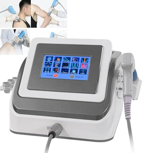 Máquina de terapia de ondas de choque enfocadas. Dispositivo para aliviar el dolor de 0,5 a 8 bares con 5 cabezales de masaje y un cómodo cable con asa.,Grey