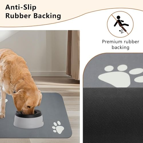 Dog Food Mat, 60 x 40 cm Dog Feeding Mat,Absorbent Pet Placemat for Water Bowl,Non Slip Pet Mats For Food Bowls with Waterproof Rubber Bottom,Food Bowl Mat for Dogs, Cats and Small Animals - Image 5