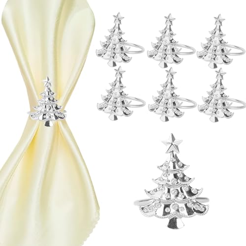 6 Piezas Servilleteros De Mesa Navidad,Anillo Árbol De Navidad Servilletas,Anillos Servilletas,Servilleteros De Plata,para Boda,Cena De Fiesta,Acción De Gracias(Plata)