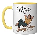 Cute Mrs Bride To Wife Coffee Cozy Home Wife New Bride Ceramic Mug, Yellow/White