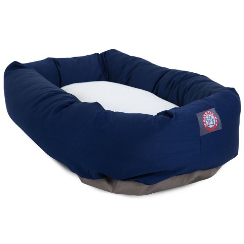 Image of 24 inch Blue & Sherpa Bagel Dog Bed By Majestic Pet Products