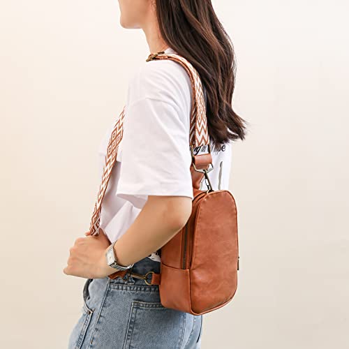 Mzjeaziany Women Chest Bag Sling Bag Small Crossbody Pu Leather Satchel Daypack Shoulder Backpack For Traveling Hiking（Pure Brown）… #TOP3