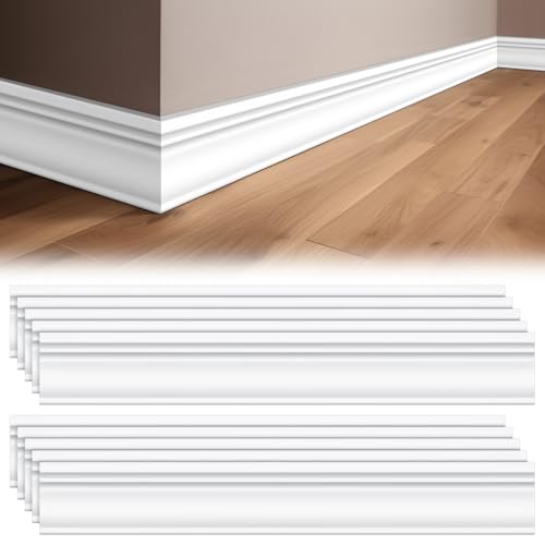 Briwooody 10 Pcs Wall Baseboard Molding Trim 39.4in x 3.11in Wainscoting Panels Wall Base Accent Cove Base Easy DIY Installation for Room Office, Installed with Glue Not Include