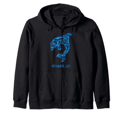 Seaside Oregon PNW Nativo Americano Indio Orca Killer Ballena Sudadera con Capucha