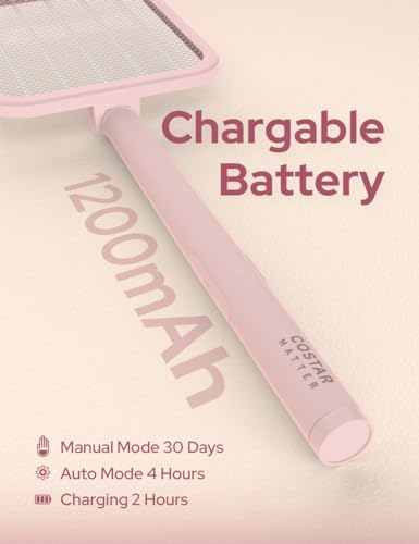 Image of CostarMatter 3500V Foldable Electric Mosquito Bat - UV Purple Light, Rechargeable Handheld Extendable Electric Fly Swatter Up to 78CM, 1200mAh Lithium-ion Battery Mosquito Killer Lamp for Home (Pink)