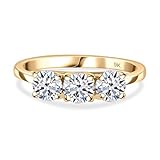 TJC 1 Ct Lab-Grown Diamond Trilogy Ring – 9K Yellow Gold – Three-Stone Engagement or Anniversary Ring – SGL Certified VS-G/H Diamonds – Elegant Jewelry for Women - Size Q