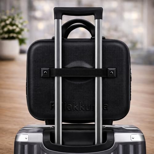 Image of Wishkey Travel Makeup Cosmetic Organizer Hard Shell Case with Password Lock & Trolley Strap, Portable Vanity Box Suitcase for Women & Girls Multipurpose Makeup Storage Bag (31x24x14cm) Black