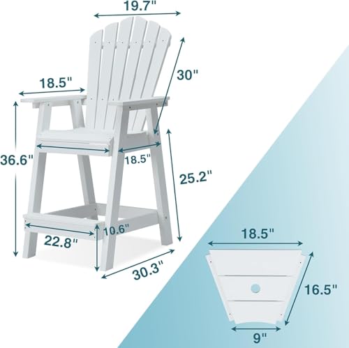 Image of Psilvam Tall Adirondack Chair 1PC, Poly Lumber Outdoor Bar Stools,White