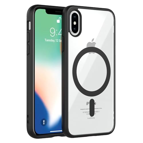 Image of NISHTECH for iPhone Xs Max Case: Clear Magnetic Slim Fit Case Compatible with Magsafe Rugged Protective Transparent Cover (Black Magnetic)