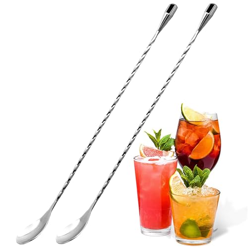 Juego de 2 cucharas mezcladoras de acero inoxidable profesional para bar de cóctel, estilo japonés, diseño de lágrima para helados, café, batidos, jugo, té, bebida