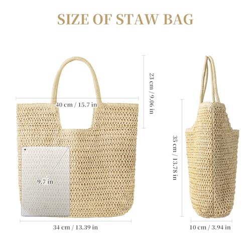 Image of Straw Beach Bags for Women - Woven Tote Bag Large Shoulder Handbags Summer Boho Straw Purse for Vacation