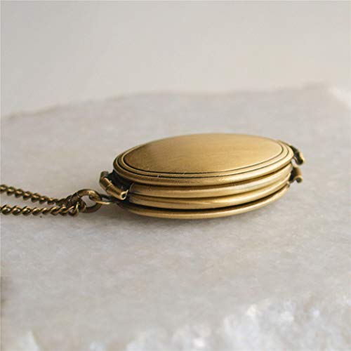 Colar Weite com 4 fotos com estampa de flores e medalhão oval com corrente, Marrom, Medium