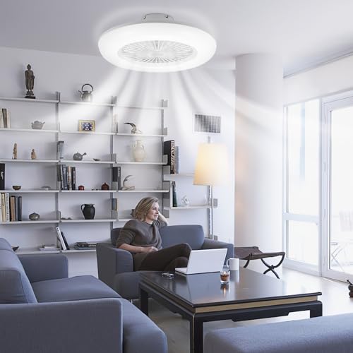 Miniatura 7 de Izrielar Ventilador De Techo 80w Con Iluminación, 6 Velocidades De Viento Ajustables, Regulación Continua, 55cm Led Luz De Ventilador Con Mando A Distancia Y App, Modo Verano Invierno, Temporizador