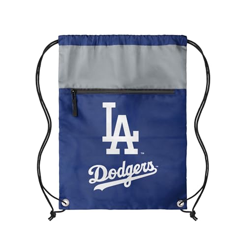 FOCO MLB Officially Licensed Unisex Team Color Baseball Primary Logo Wordmark Drawstring Backpack With Zippered Pocket - Los Angeles Dodgers