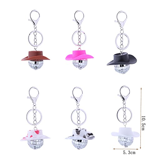 COLORFUL BLING Disco Ball Keyring Decoration Mini Cowboy Hat Halloween Party Decoration College Cowgirl Shiny Accessories4