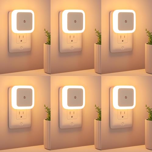 Image of Plastic 6pc Night Lamp Sensor Light for Bed Side Home|Smart Automatic ON /Off Dim LED Lights|Energy Saving 0.5W Lamp|Long Life for Hallway,Stairs,Kitchen,Bathroom (Warm) (Warm White (6 Pcs))