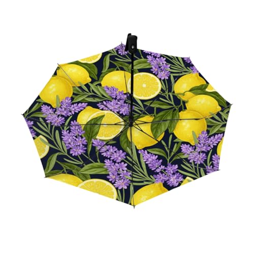 Parapluie de voyage compact lavande citron coupe-vent et anti-UV à pliage inversé