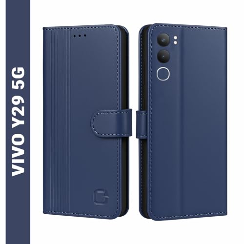 Image of AIBEX Shock Proof Flip Compatible for Vivo Y29 5G Flip Cover Leather Finish | Inside TPU with Card Pockets | Wallet Stand | Complete Protection Flip Case - Blue