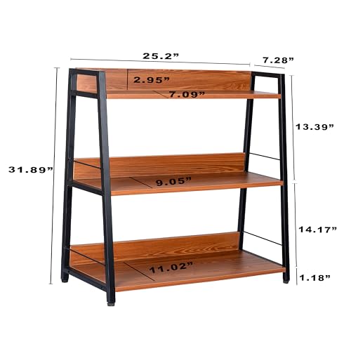 Image of Ladder Shelf, 3 Tier Bookshelf, Small Bookshelf for Small Spaces, Wood and Metal Bookcase, Ladder Bookshelf, Modern Storage Shelf for Living Room and Office (Black, Ladder)
