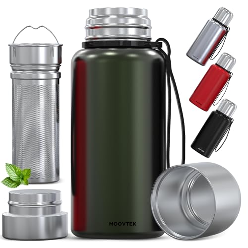 Bouteille infuseur à thé et tasse double paroi en acier inoxydable 304 - Thermos thé avec infuseur 600 ml avec filtre extra-long. Profitez de votre thé parfait, où que vous soyez. (Vert nuit)