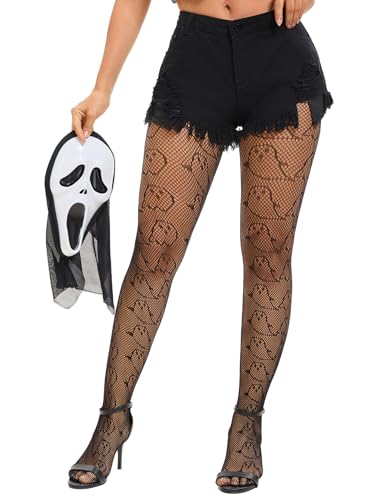 Image of Halloween Fishnet Tights Black Gothic Ghost Pattern Stockings for Women Creepy Costume Party Cosplay Pantyhose