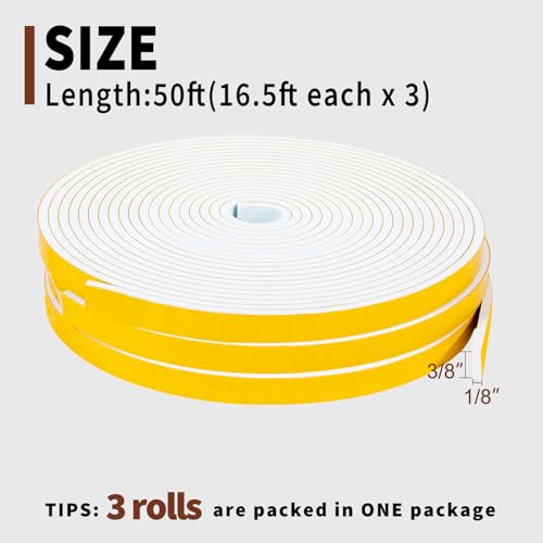 Image of Yotache Weather Stripping Door Seal Strip White 3 /8 inch x1 /8 inch, 50Ft Total